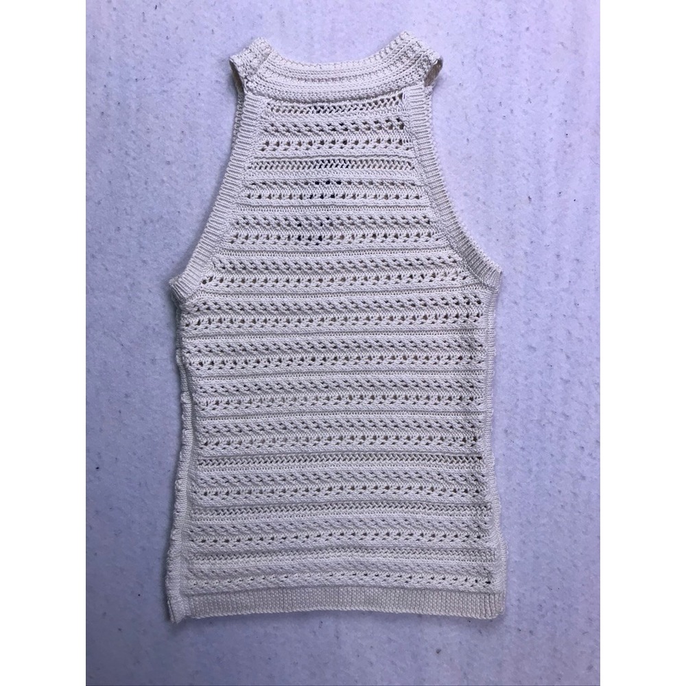 Banana Republic Organic Cotton Sweater Tank Womens Small Cream Crochet Knit - Picture 10 of 10